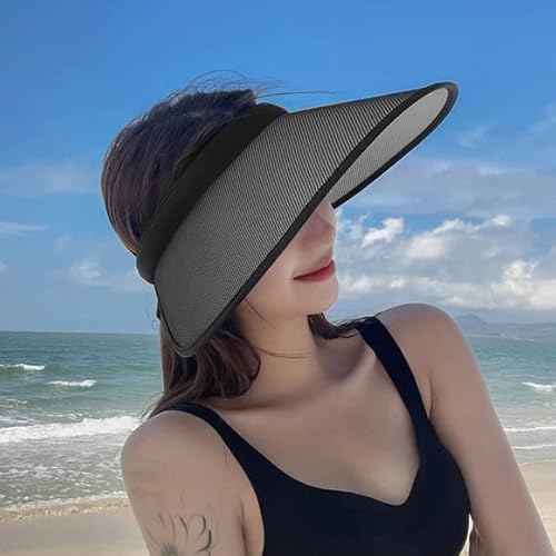 Withmoons Wide Brim Sun Visor Sun Uv Shield Face Cover Sunblock Hat Daily Sun Cap Black #TOP1