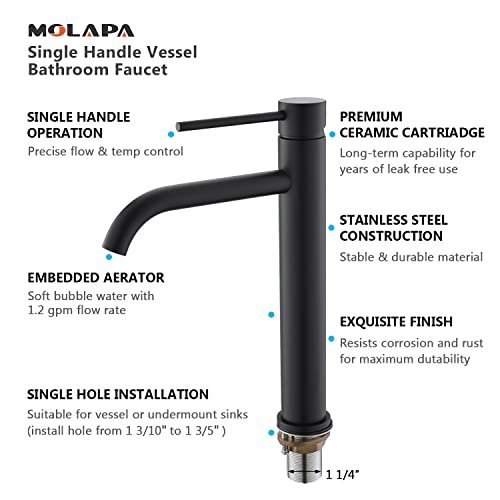 Bathroom Vessel Sink Faucet Matte Black Single Hole Tall Faucet With Long Spout, Include Pop Up Sink Drain Stopper #TOP6