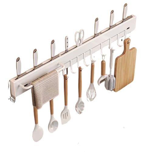 Wyqxty One Color Kitchen Rail Utensil Hanging Bar Rack Stainless Steel Utensil Rack With Hooks, No Drill, 30-60Cm(60Cm 12 Hooks)
