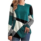 Women's Color Block Fall Tops Dressy Casual Tunic Shirts Casual Long Sleeve Crew Neck Sweatshirts Blouses