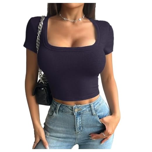 crazy bean Camiseta Manga Corta Mujer Básica Slim Fit Berano Corta Crop Top Cuello en U T Shirt Y2K Sexy de Fitness Yoga Azul