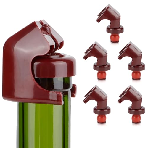 HERCHR 5PCS Wine Bottle Stoppers, Champagne Bottle Stopper with Food Grade Silicone Leak Proof, Champagne Stopper Professional Wine Saver for Champagne, Cava, Prosecco and Sparkling Keep Fresh, Red