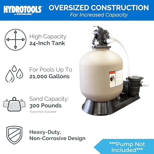 Image of Swimline HYDROTOOLS 24 Inch Sand Filter Combo Set with Stand & Multi Port Valve, 300 Pound Sand Capacity