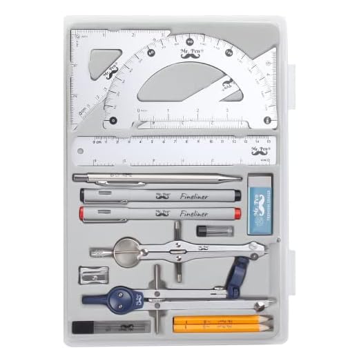 Mr. Pen- Professional Geometry Set, 15 pcs, Geometry Kit for Artists and Students, Geometry Set, Metal Rulers and Compasses, Drawing Tools, Drafting Supplies, Drafting Set, Drafting Tools and Kits