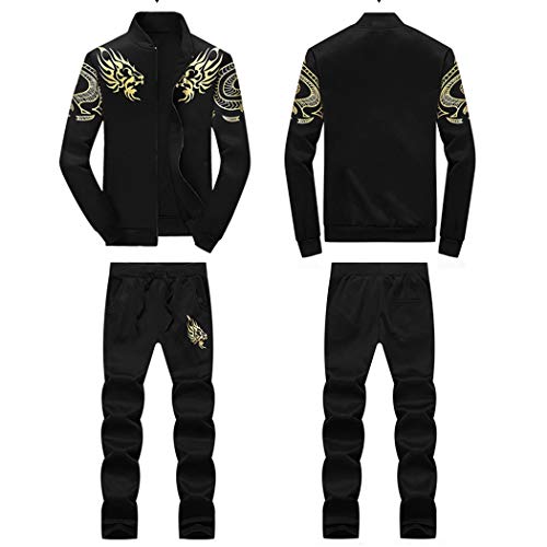 Xzbailisha XZZ-MC324-BLACK-2XL Men'S 2 Piece Outfits Casual Long Sleeve Full-Zip Jacket Coat& Pants Jumpsuit Set thumb #1