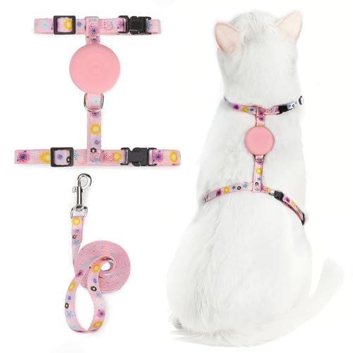 PUPTECK Adjustable Cat Harness and Leash Set Escape Proof Kitten Strap Collar for Walking Travel, Floral Pattern