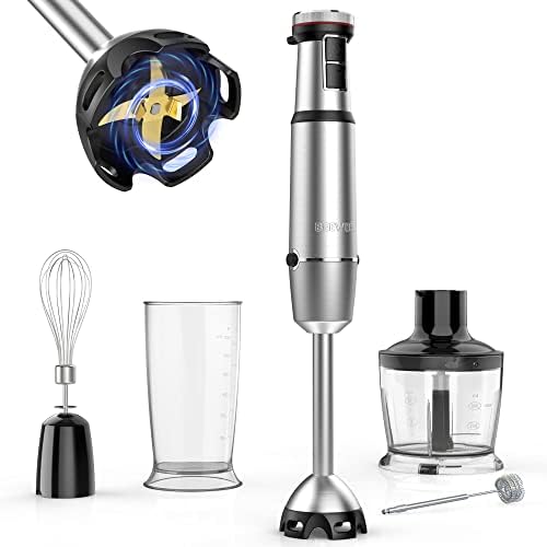 Immersion Blender Hand Blender,800 Watts Scratch Resistant Immersion Blender Handheld,21-Speed Stainless Steel Hand Blender Electric,5-in-1 Heavy Duty Copper Motor Handheld Blender with Chopper, Whisk, Milk Frother, Beaker
