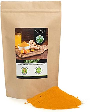 Kurkuma w proszku (500 g), 100% naturalny kurkuma w proszku, korzeń kurkumy delikatnie suszony i mielony, naturalny, bez dodatków, wegański