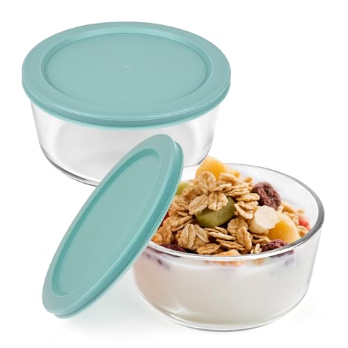Linkidea 2 Pack Yogurt Container, 31.7 oz Round Glass Storage Bowl with Lid, Air Insulated Meal Prep Containers for Yogurt, Exact Size Compatible with Ultimate Probiotic Yogurt Maker