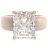 Rinfit Silicone Ring with Stone - Emerald Cut Cubic Zirconia Solitaire Engagement Ring for Women - Rubber Wedding Bands - Nude/Rose Gold - Size 5