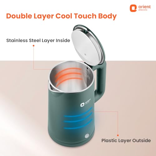 Image of Orient Electric Powerhot 1.5 L Electric Kettle | Cool Touch Body | Faster Heating | Auto Cut Off Mechanism | 360 Rotating Base | Green