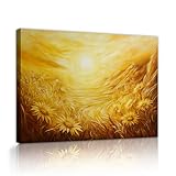 ゴールデンひまわりキャンバスウォールアート太陽花の海ウォールプリント写真寝室リビングルームモダンフローラルサンライズキャンバスアートワーク70x105cmインナーフレーム