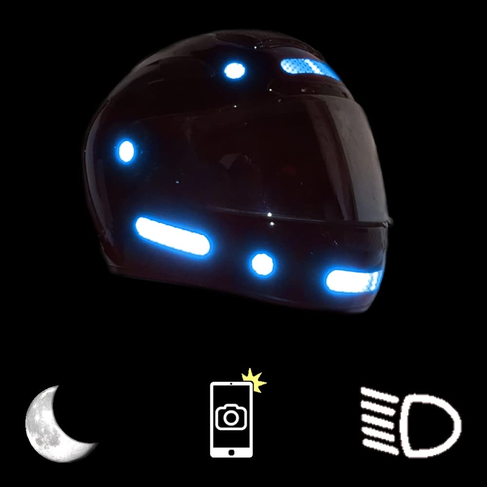 customTAYLOR33 Lot de 2 autocollants réfléchissants de sécurité pour moto, vélo, snowboard, casque de course ou véhicules (12 bandes et 12 cercles), bleu