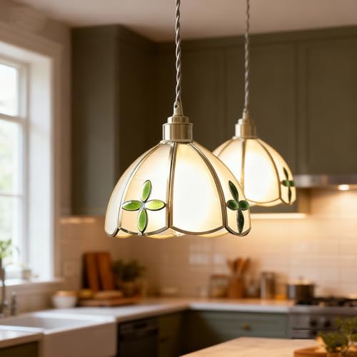 mfanchan 8-Inch Vintage Copper Glass Pendant Light, Adjustable Hanging Ceiling Light Fixture, Single Linear Chandelier for Kitchen Island Dining Rooms Hallways Balconie — view 5