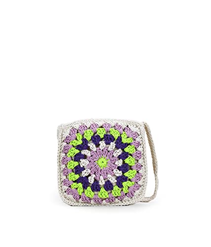 BOSANOVA Bolso de Crochet Bandolera Cuadrado confeccionado en Material de macramé y asa de Cruzar Plana, en Multicolor. Cierre con Cremallera. Lila U