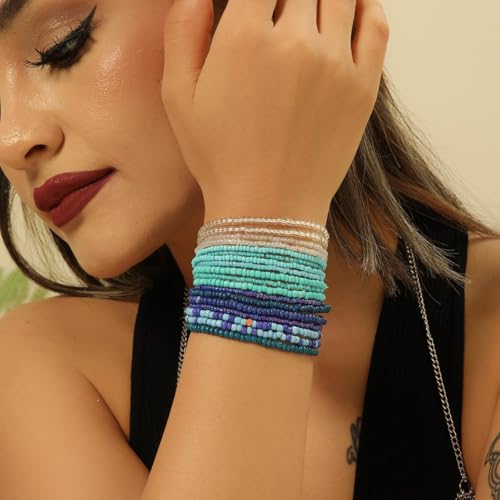 18Pcs Colorful Bohemia Seed Beaded Bracelets Handmade Adjustable Stackable Rainbow Beaded Stretch Bracelet Anket Multilayer Vaction Elastic Bracelet for Women Summer Beach Boho Jewelry Gifts4