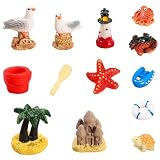 CATZUM Set de Miniaturas de Playa de 13 Piezas, con Palmera, Faro y Estrella de Mar, Ideal para Jardines Zen (A)