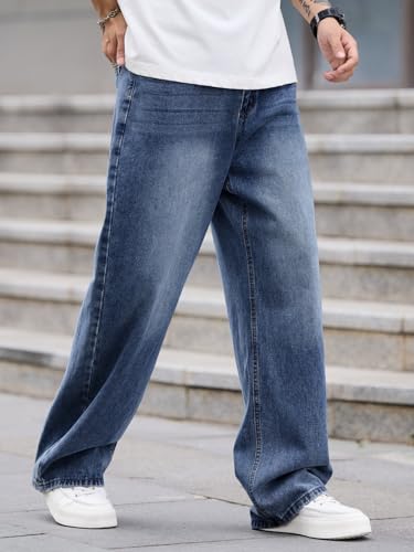 Image of DFGIGT Mens Baggy Jeans Wide Leg Denim Pants Y2k Loose Fit Streetwear | Hip Hop,Vintage 2000s,Jinco Jeans,Straight Leg,5 Pockets