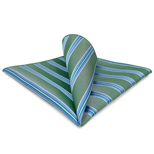 S&W SHLAX&WING Striped Pocket Square for Men Green Blue Stripes for Party Prom Wedding Woven