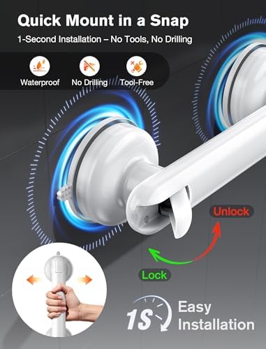 Coneclat Grab Bars for Bathtubs and Showers, Shower Handles for the Elderly and People in Need, 2026 Upgraded Rubber Suction Cup with Maximum 350 lbs Suction Power, No Drilling-(White-1 Pack) — view 4