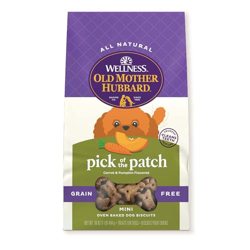 Wellness Old Mother Hubbard Classic Grain Free Pick of the Patch Dog Biscuits Natural Training Treats Pumpkin and Carrot Flavor Mini Size. 16 oz Bag