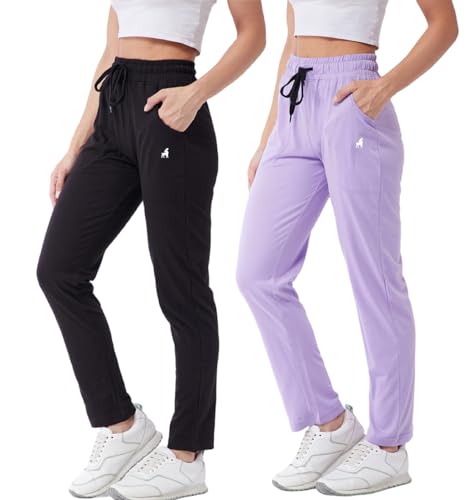 Modeve Women’s Regular Track Pants (4101_Black and Lavender