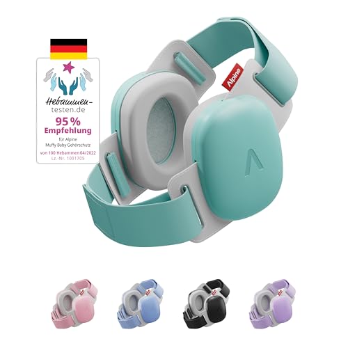 Alpine Muffy Baby Comfort - Gehörschutz für Babys & Kleinkinder - Getestet in Deutschland - Einzigartiges Kopfband für Sicheren & Bequemen Sitz - Verstellbar <5 Jahren - Kopfhörer Lärmschutz Türkis