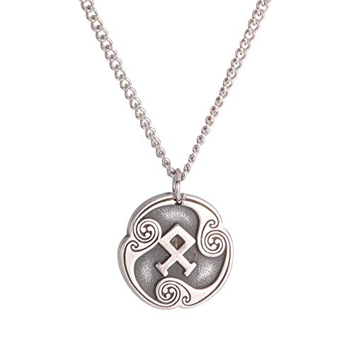 Image of Amaxer 24 Runes Talisman Viking Jewelry Asatru Necklace Pagan Wiccan Pendant Norse Runes Vintage Nordic Amulet Necklace for Women Men (Othala)