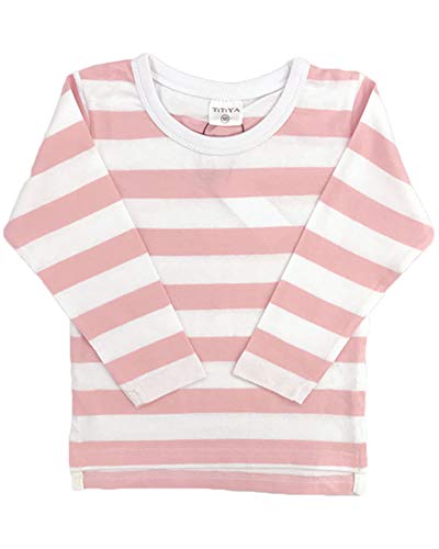 【子供服TiTi】8色 スリット入りボーダー 長袖Tシャツ ロンT キッズ 韓国子供服 ウォーリー ハロウィン 仮装 (100cm, ワイドピンク)