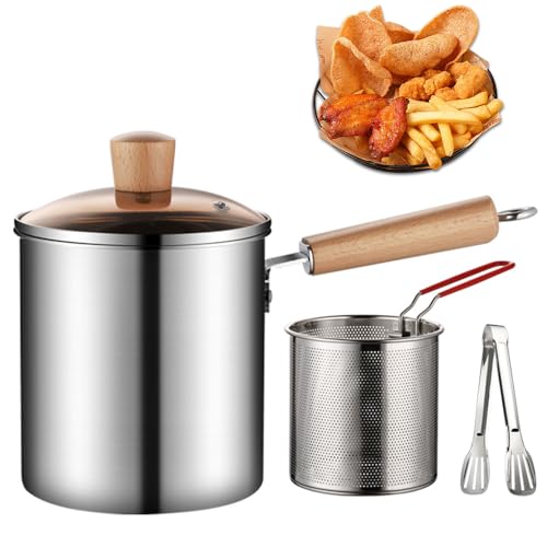 Freidora Aceite 3L, Afenau 15CM Sarten Freidora con Cestillo y Tapa, Olla para Freír de Acero Inoxidable 304, Olla Freidora con Cestillo, Fritadeira Oleo para Patatas Fritas, Tempura, etc