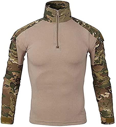 Uugood Chemise de Combat Militaire Tactique Homme - T-Shirt à Manches Longues Camouflage pour Chasse, Airsoft, Randonnée, Paintball - CP, M