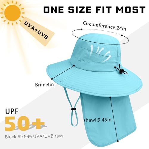 Image of Sun Hats for Men Women, UPF50+ Protection Safari Hat,Wide Brim Fishing Hat with Neck Flap,Bucket Hats for Beach Hiking