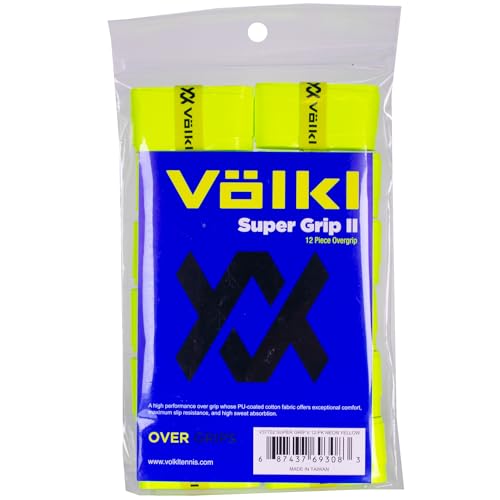 Volkl Super Grip II | Cotton | Overgrip | High Performance Tennis Grip (Neon Yellow, 12 Pack)