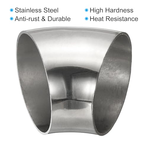PATIKIL 4 Stück Edelstahl Rohrbogen 45 Grad Bogen, 54mm OD Stahl Auspuffbogen Auspuffrohrverbinder Edelstahlbogen 304 Edelstahl Rohr für Auspuffrohr Treppengeländer Auto HVAC