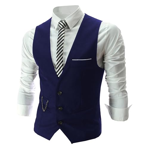 Men's Formal Business Dress Vest Slim Fit Casual Wedding Waistcoat Lightweight with Chain Suit Vest