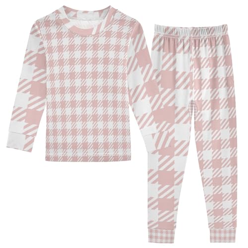 GuoChe Toddler Girl Pajamas Long Sleeve Fall 3-8Years Fashion Pink Plaid