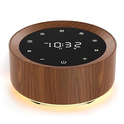 White Noise Machine with Alarm Clock & Night Light for Babies and Adults, 20 Soothing Sounds, Glare
