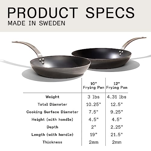 Made In Cookware - 2 Piece (Includes 10",12") Seasoned Blue Carbon Steel Frying Pan - (Like Cast Iron, But Better) - Professional Cookware Sweden - Induction Compatible #TOP4
