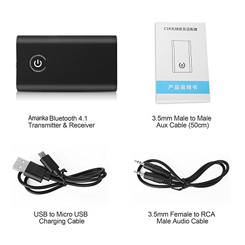 Amanka Mini Bluetooth 4.1 Transmitter / Receiver with 3.5mm Audio Cable, 2-in-1 Wireless Audio Adapter (AptX Low Latency, 2 Devices Simultaneously for TV/Home Sound System) - Thumbnail 5