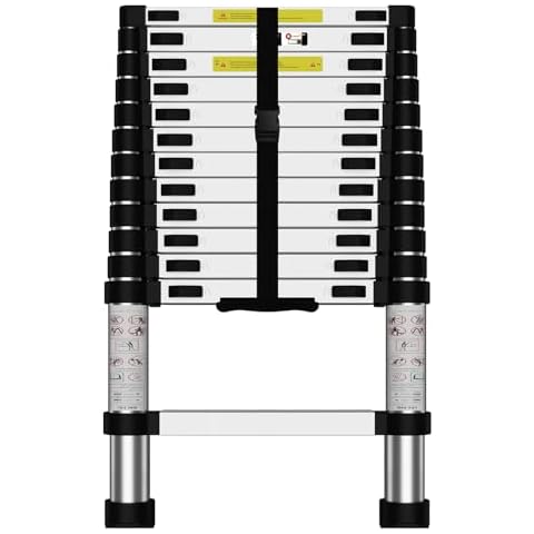 Telescoping Ladder,16.5 FT Aluminum Extension Ladder, Folding Compact Portable Anti-Slip Ladder for Attic, RV, Loft, Roof Cover