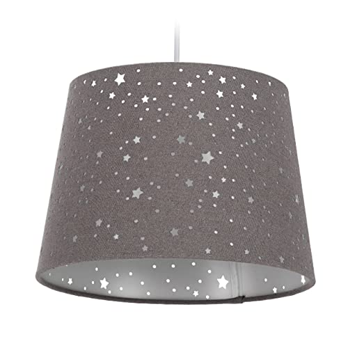 Preisvergleich Produktbild Relaxdays Kinderzimmerlampe Sterne, hängende Schirmlampe, Jungen & Mädchen, Sternenhimmel, E27, runder Stoffschirm, grau, 10028042_111
