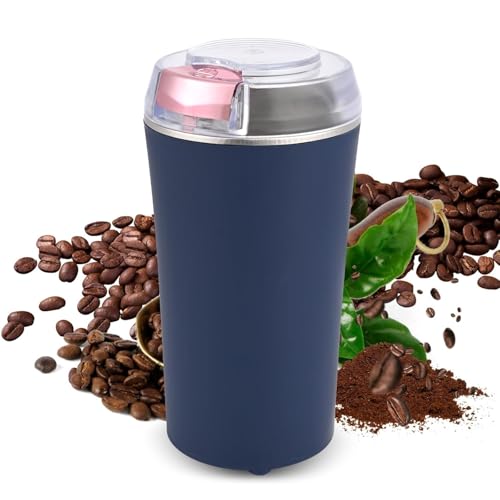 Protable Electric Coffee Grinder, Stainless Steel Dried Spice Grinder and Chopper, Coffee Bean Grinder Machine for Spice, Pepper, Herbs, Nuts (Blue)