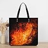 FekiLoot Roaring Flame Tote Bag Reusable PU Leather Handbag with Magnetic Buckle Large Grocery Bags Lightweight Shoulder Bag #2