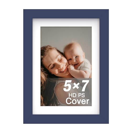 An&He 5x7 inch Picture Frame, Deep Blue Simple Photo Frame for Decorative Artwork, Suitable for Tabletop, Desk, Bookshelf and Wall Display, Photo Gallery Decor