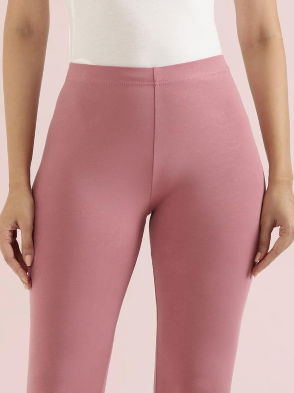 Image of GO COLORS Soft Cotton Stretch Cropped Leggings for Women | Breathable, Mid Rise, Mauve