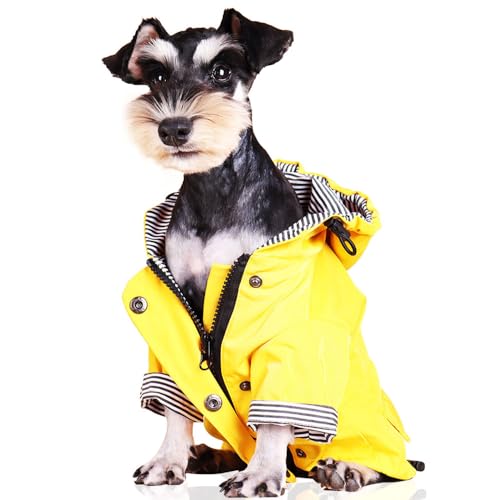 Voarge Dog Zip Up Dog Raincoat with Buttons, Waterproof Dog Raincoat with Hood and Adjustable Drawstring