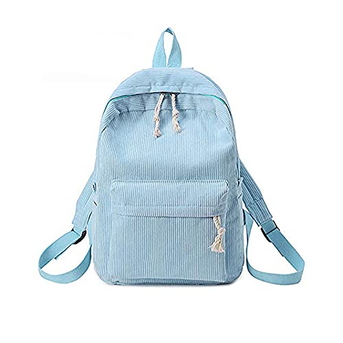 Behavetw Sac à dos décontracté en velours côtelé - Simple et tendance - Pour femmes et filles - Pour étudiants, collège - Léger et solide - Bleu clair