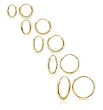 Sterling Silver Endless Hoop Earrings Set of Five 1.2mm x 8, 10, 12, 14, 16mm Thin Round Unisex