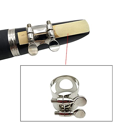 JFDWOPHT Nickel-plated Silver Clarinet Mouthpiece Ligature with Double Adjustable Screws for B Flat Clarinets