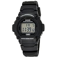CASIO W219H-1A Unisex Black Digital Watch with Black Band
